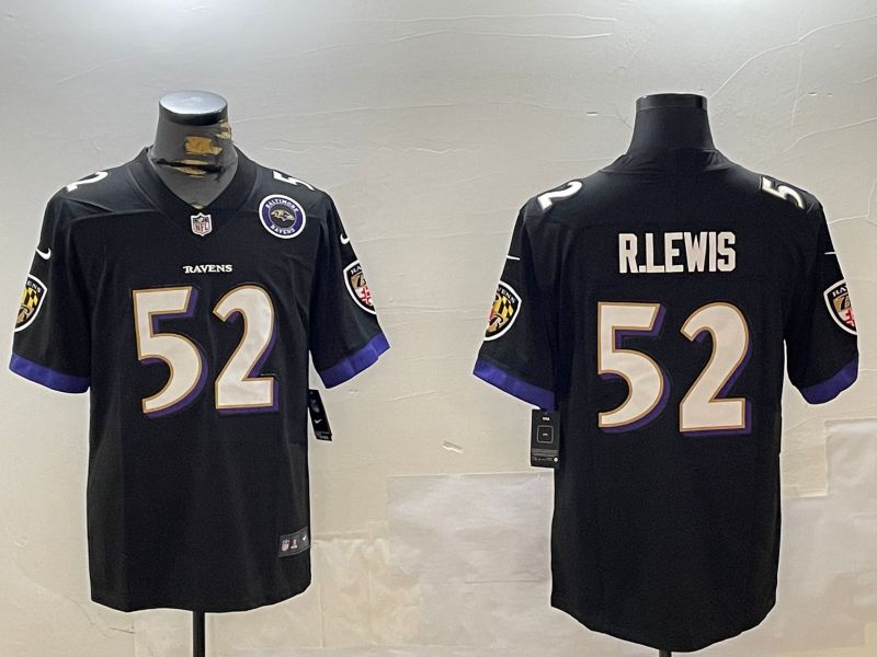 Men Baltimore Ravens #52 R.Lewis Black Second generation 2024 Nike Limited NFL Jersey style 2